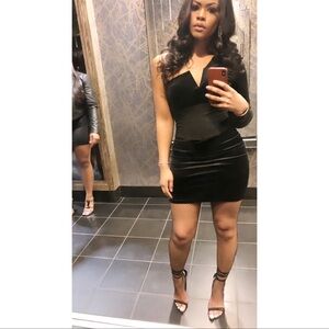 Black Velour Asymmetrical Mini Dress with Corset. Size 8. Worn once.